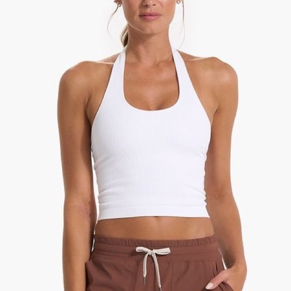 Vuori Other - Vuori Simplicity White Ribbed Halter Neck Crop Top